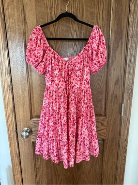 She + Sky Pink Floral Tiered Off-Shoulder Dress
